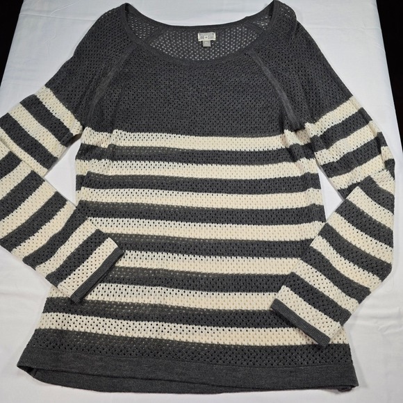 Converse One Star Sweaters - Converse Womens XL Gray White Striped Open Knit Sweater Raglan Sleeve skater